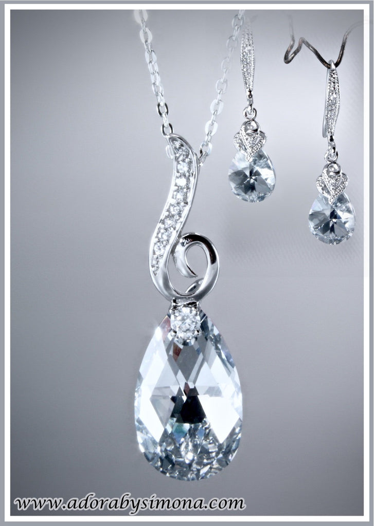 Swarovski Pendant Set with Blue Crystals - Designer Pendant Set -  Valentines Day Gift - Key to Heart Pendant Necklace Set by Blingvine